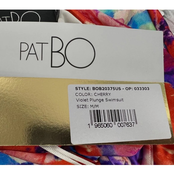 NWT PatBO Violet Plunge One piece Swimsuit Floral Print Halter Red Blue Medium - Picture 3 of 9